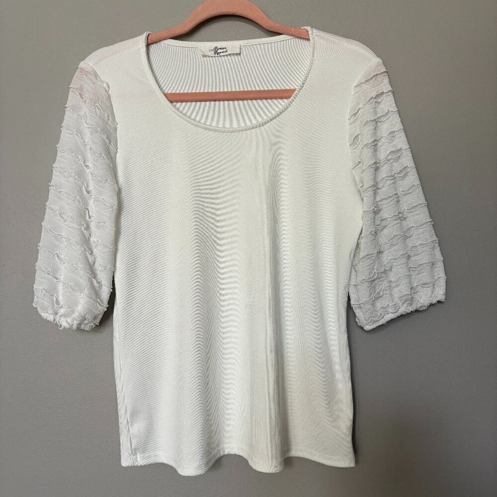 Beacon Apparel Round Neck‎ Ruffled Sleeve Top Stitch Fix Size Medium NWOT